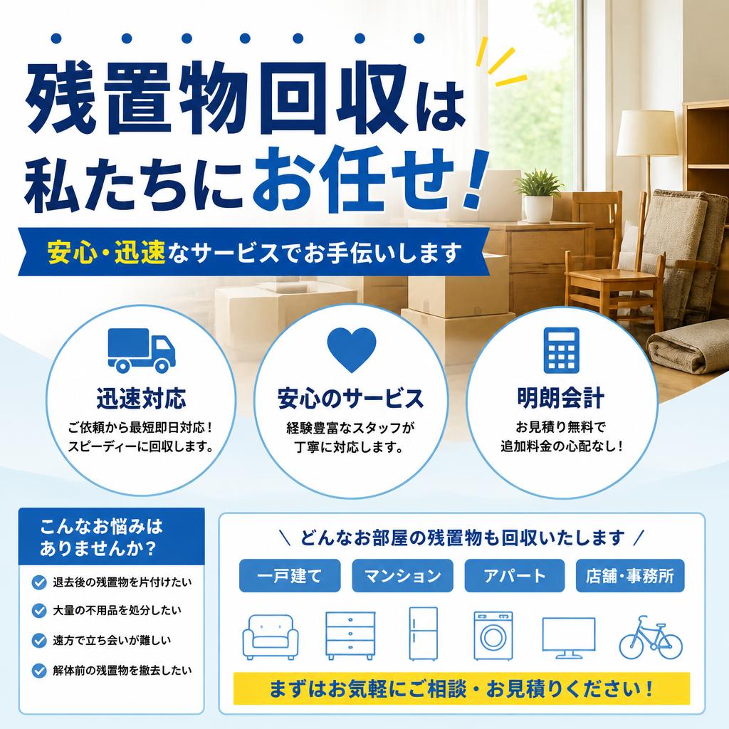 残置物回収は私たちにお任せ！安心・迅速なサービスでお手伝いします