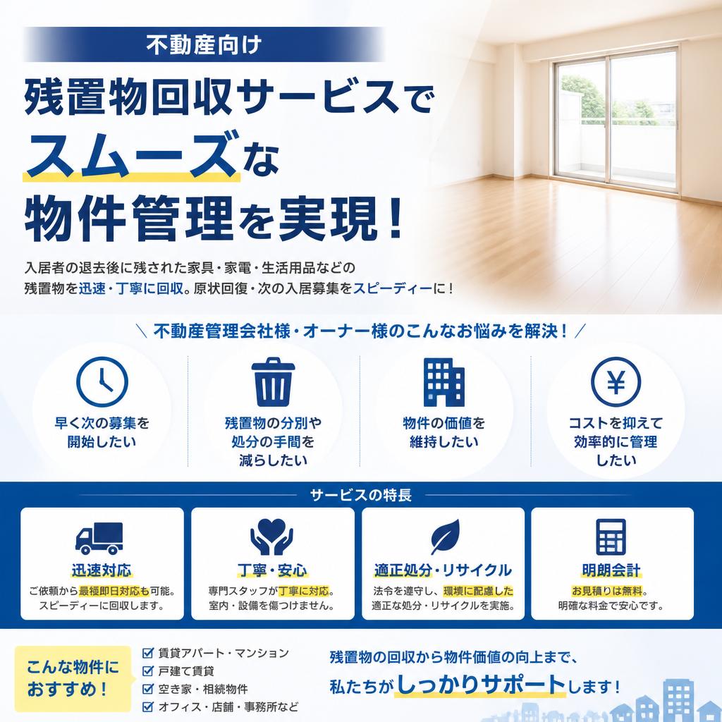 不動産向け残置物回収サービスでスムーズな物件管理を実現！