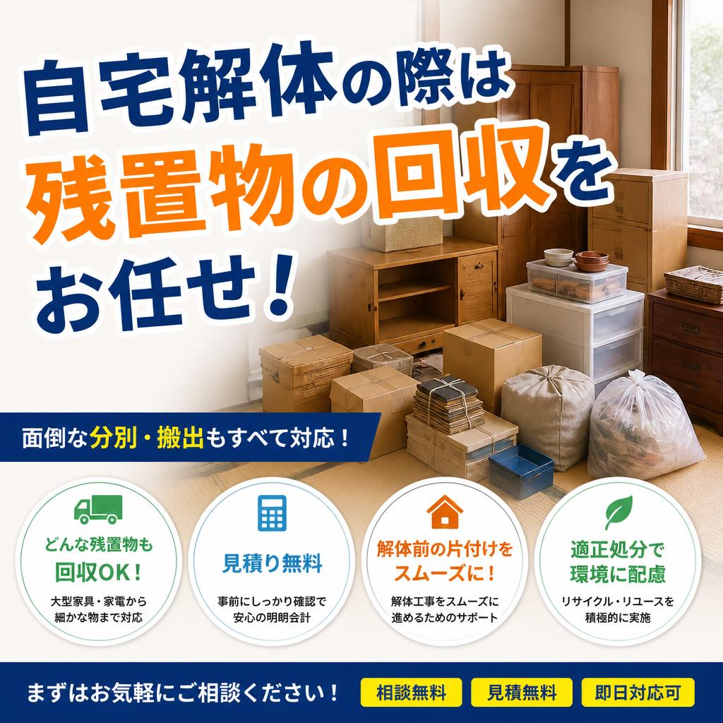 自宅解体の際は残置物の回収をお任せ！