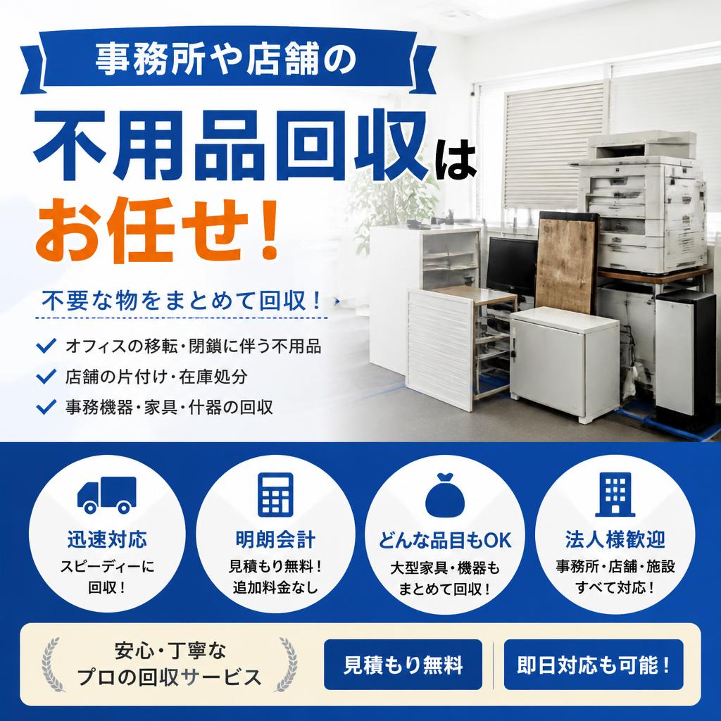 事務所や店舗の不用品回収はお任せ！